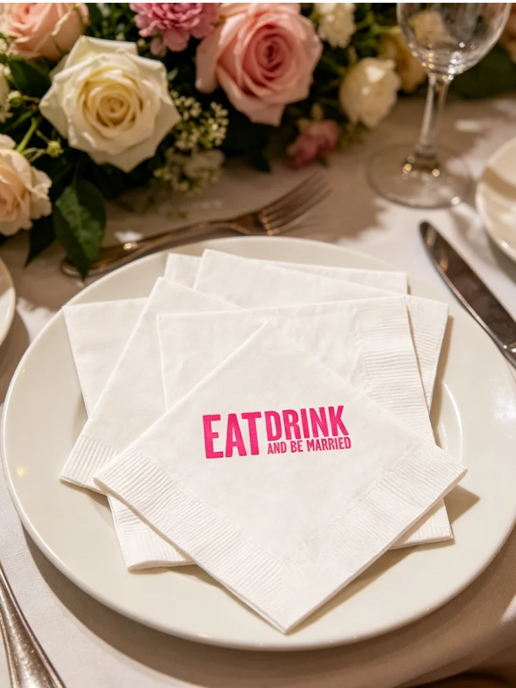 Personalized Printed Eat Drink and Be Married Napkins Custom Disposable Paper Towels Cocktail Luncheon Size Wedding