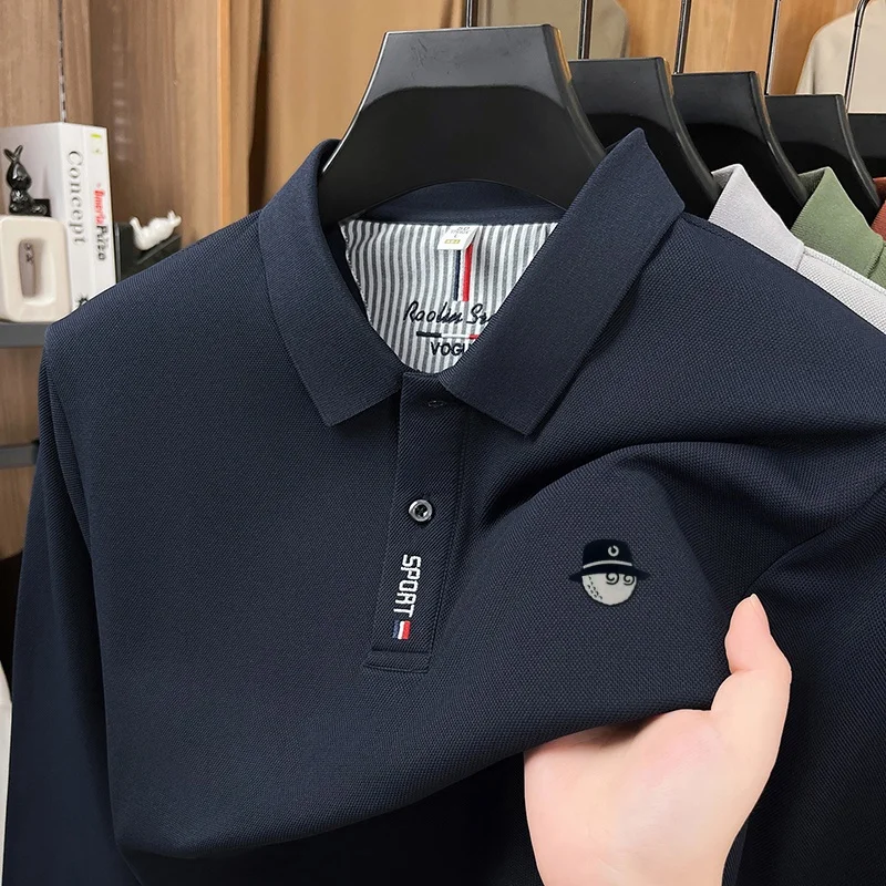 Klassisches Herbst-Trend-Polohemd für Herren mit hochwertigem Revers, einfarbigem Druck, langen Ärmeln, bequem und lässig, Herrenbekleidung – Detail 8