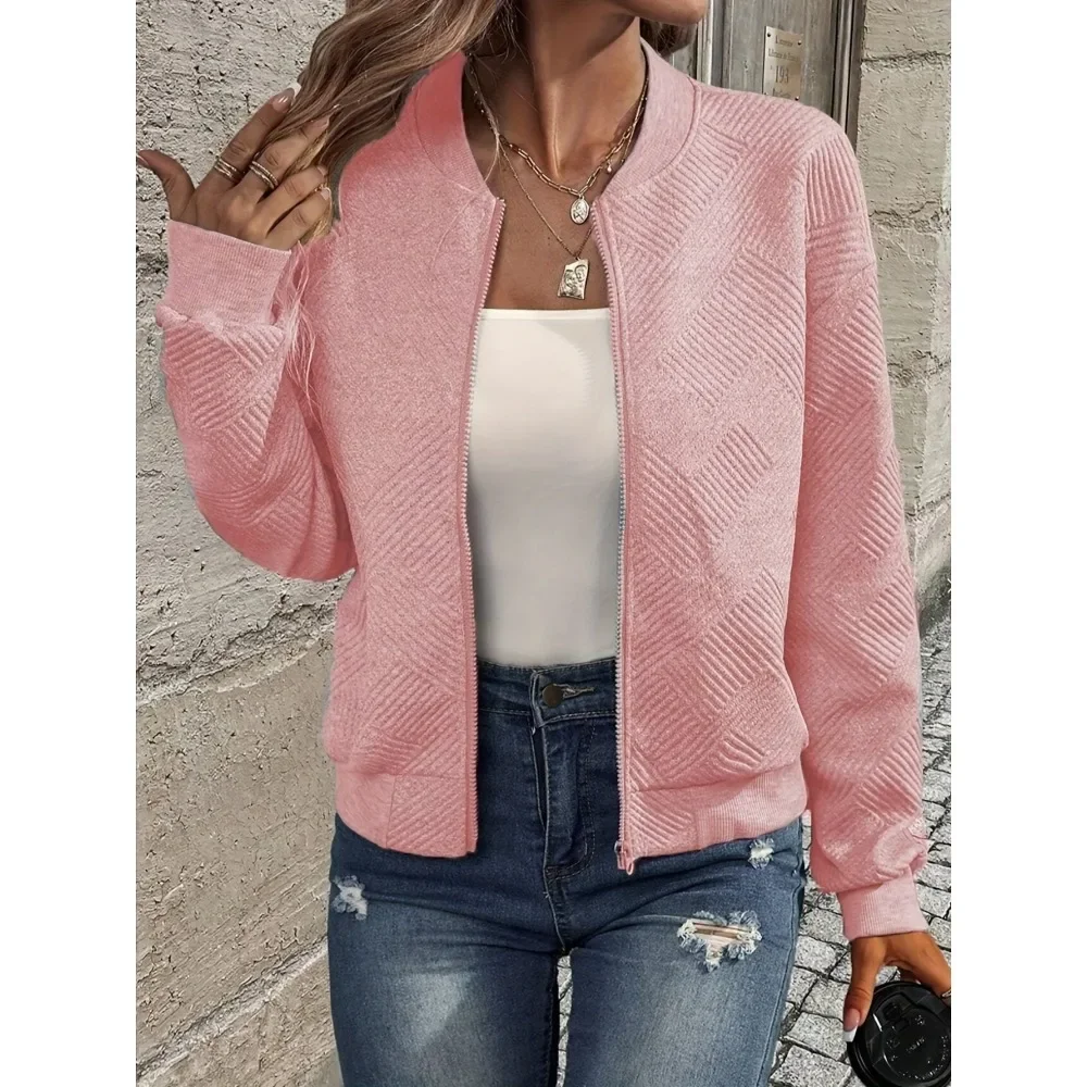 

Plus Size 1XL-5XL Women's Zipper Casual Solid Color Jacket Ladies Casual Long Sleeve Button Mock Neck Tunic Jacket