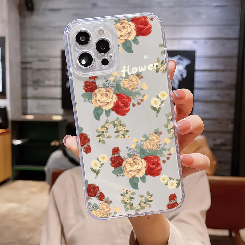 Vintage Rose Bundle For IPhone 16 15 14 13 12 11 Pro Max Plus Transparent Magnetic Suction Phone Case