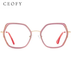 Ceofy 2024 New Women Acetate Metal Eyeglasses Frame Retro Brand Design Prescription Myopia Optical Eyeglasses Frame High Quality