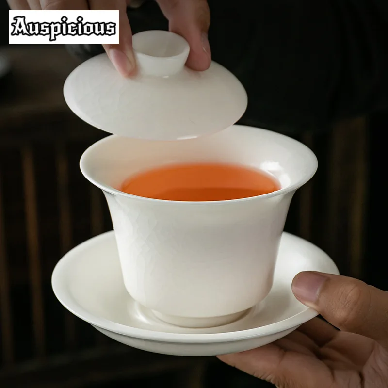 190ml Handmade Ru Porcelain Gaiwan Aesthetic Ice Cracks Tea Tureen Tea Making Cover Bowl Tea Ceremony Accessories Collection