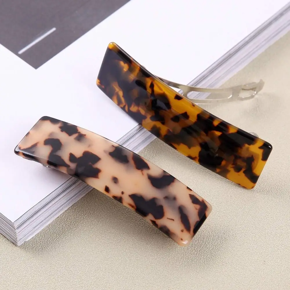 Acetate Acrylic French Hair Barrettes Curved Rectangle Styling Automatic Ponytail Holder Hair Accessories Resin Spring Hairpin