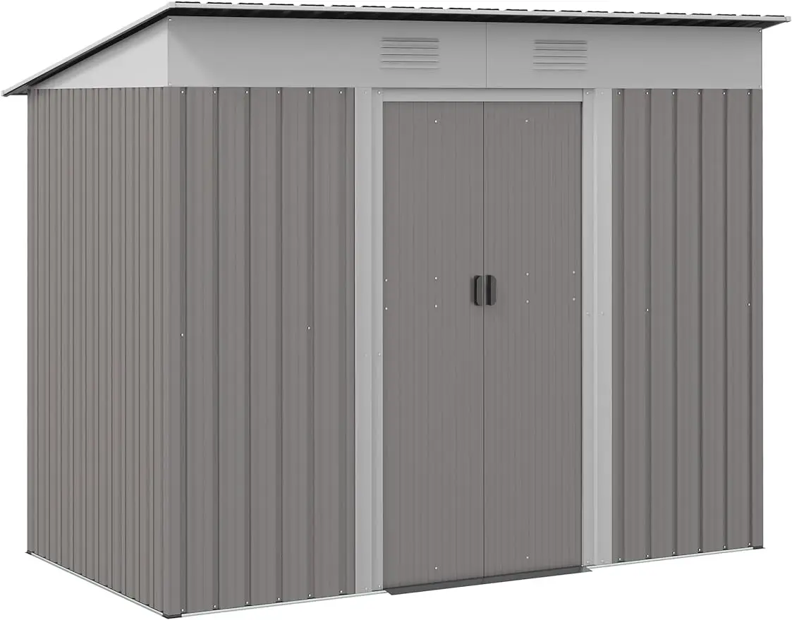 

Metal Lean to Garden Shed, Outdoor Storage Shed, Garden Tool House with Double Sliding Doors, 2 Air Vents for Backyard, Patio,