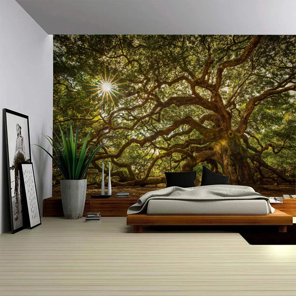 Natural Landscape Tapestry Forest Waterfall Wall Hanging, Art Decoration Background Poster, Used for Living Room, Bedroom