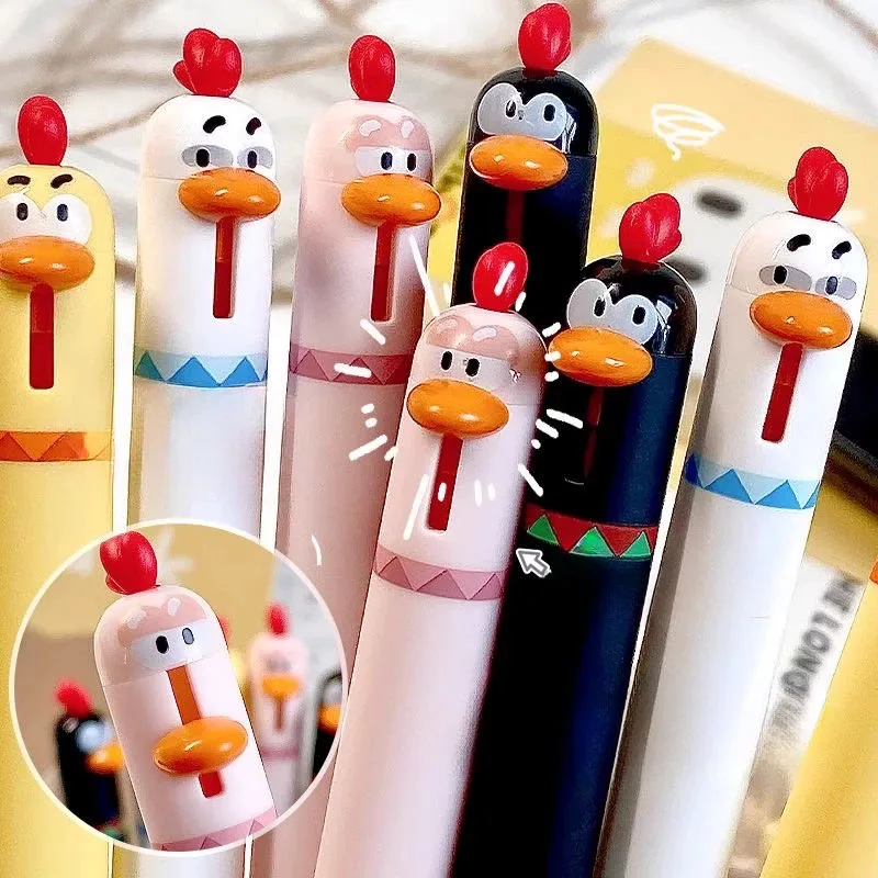 

4 шт./компл., гелевая ручка с милой курицей/попушкой/учекой, черная ручка 0,5 мм, свинцовая ручка для письма, снимающая стресс и веселая офисная ручка для подписи Kawaii