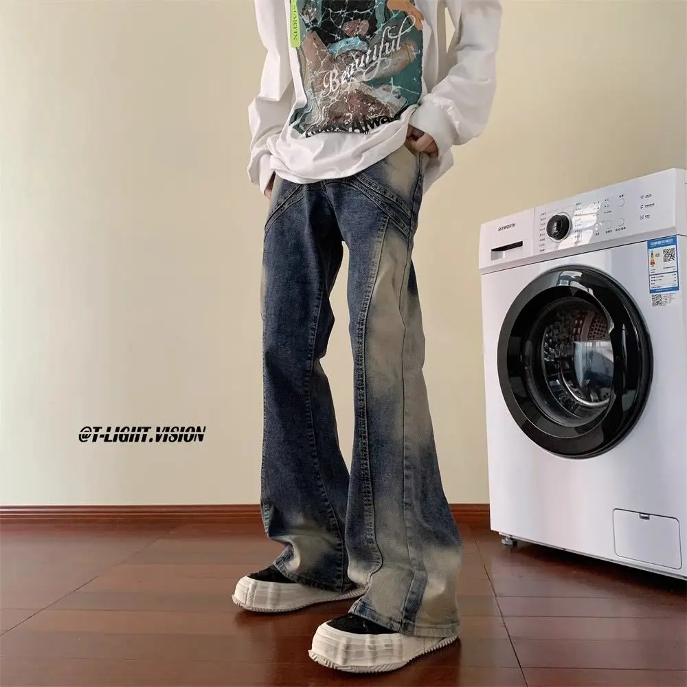 American High Street Vibe Washed Retro Micro-flared Jeans Men's Hiphop Loose And Thin Trousers Trendy Pants