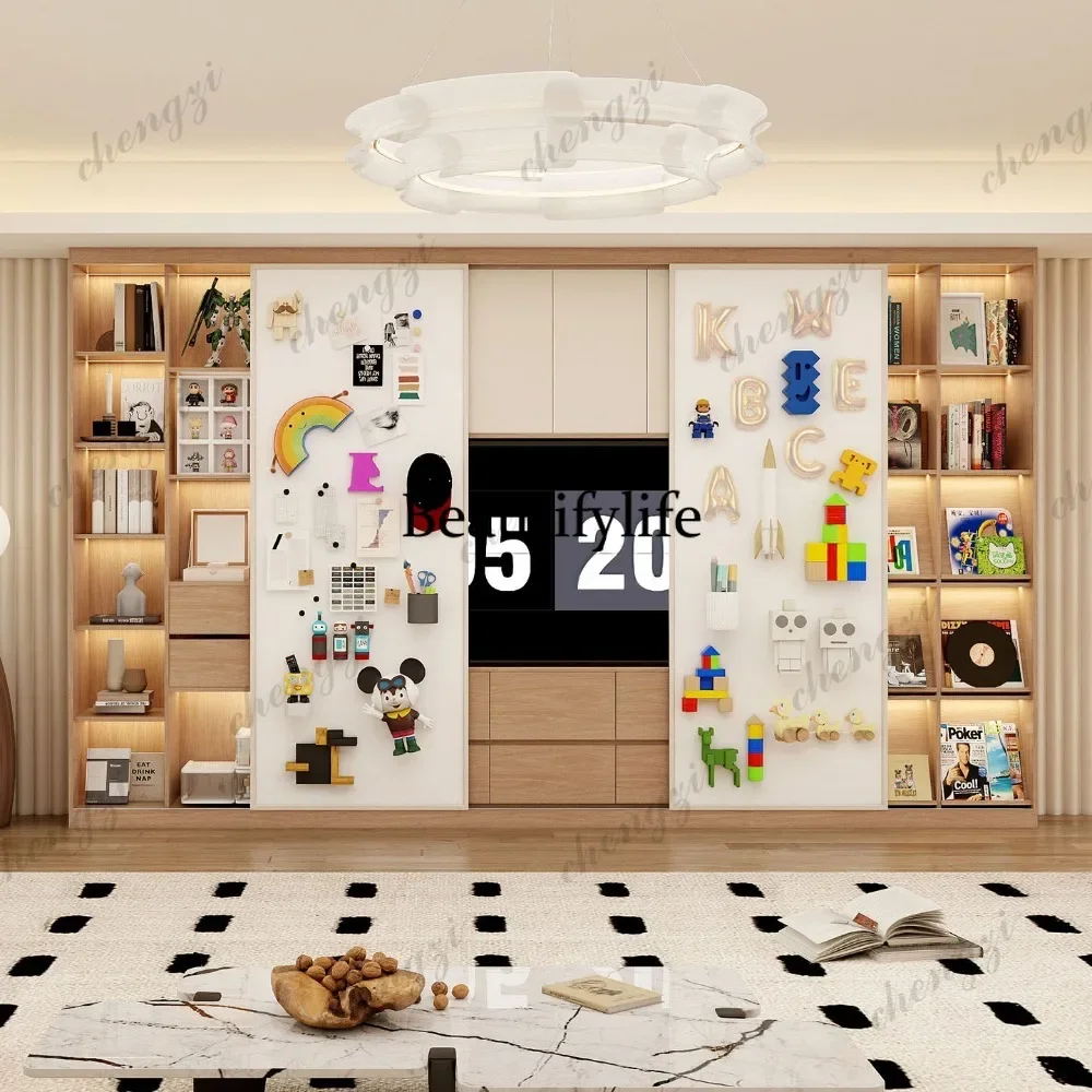 C45  Cream Style Solid Wood Floor TV Stand Integrated Storage Cabinet Living Room Wall TV Cabinet Combo for Home Modern