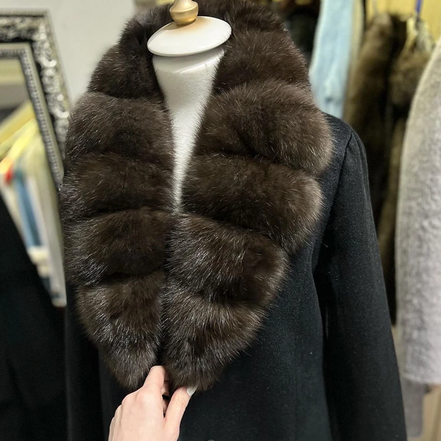 Wool Cashmere Coat Women Real Fox Fur Collar Luxury Designer Coat Natural Fur Women's Long Coat