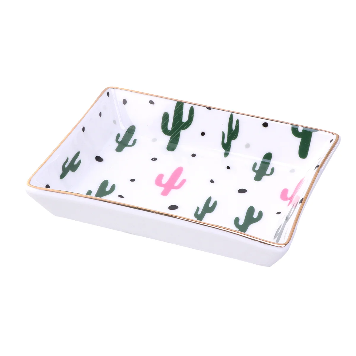 

Керамический поднос для ювелирных изделий с узором кактуса, прочный элегантный органайзер, блюдо для ювелирных изделий для колец, ожерелий, браслетов, подарочное украшение