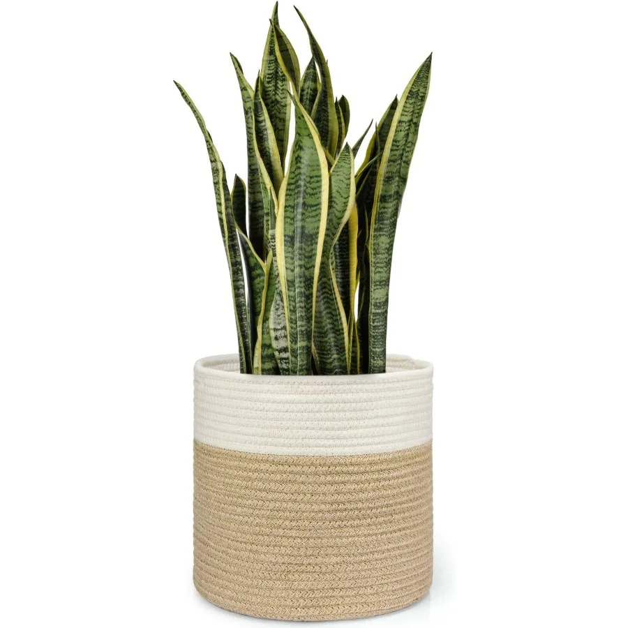 

Jute Spliced Cn Rope Plant Basket Modern Woven Storage Basket for 10 Floor Indoor Planter Drative Flower Pots Cover Laundry Bin