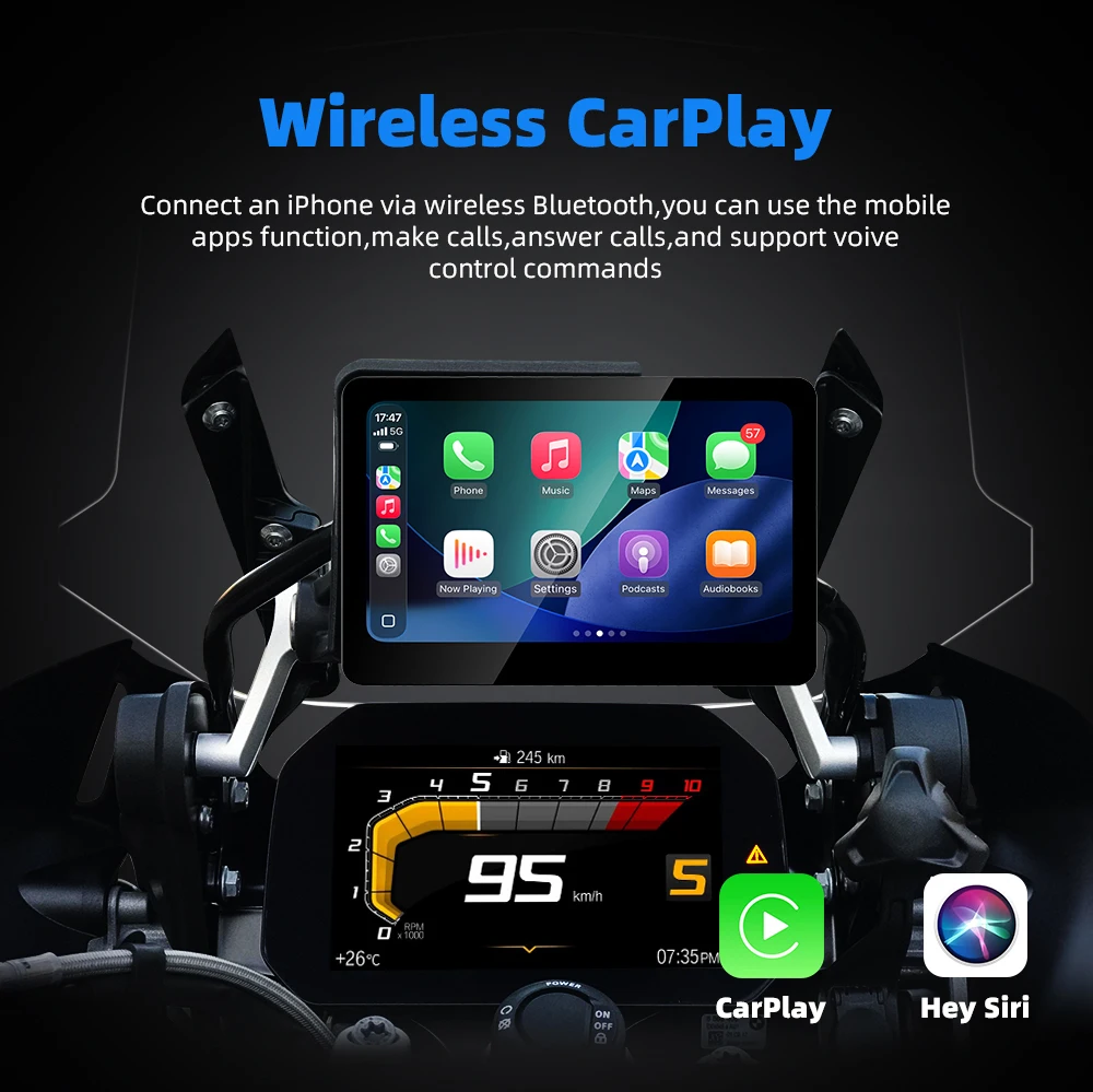 EKIY 6.2 in Wireless Carplay Android Auto Portable Display Screen For BMW Universal Motorcycle GPS Navigation TPMS Motorbike