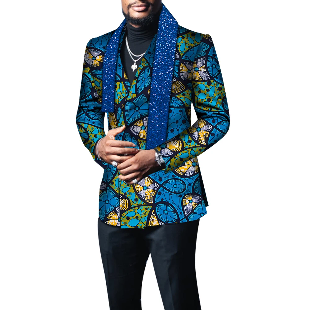 News African Clothes Men Blazer with Scarf Riche Bazin Jacket Coat Outerwear Full Sleeve African Clothing WYN1382