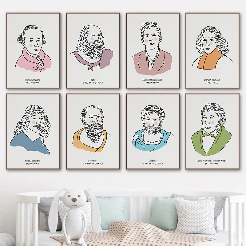 Thinker Philosopher Portrait Wall Art Print Posters Plato Spinoza Kant Canvas Painting Wall Picture for Nursery Classroom Decor