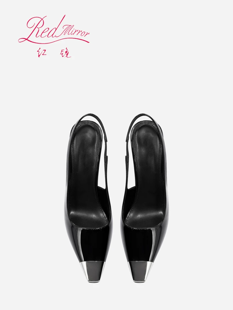 2025 جديد بارك كايينغ نفس الكعب العالي الأسود براءات الاختراع والجلود رقيقة كعب معدني مربع رئيس حذاء فردي حقيبة رئيس الصنادل النساء