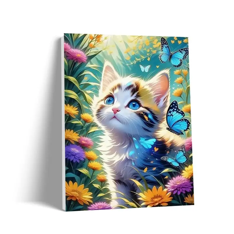CHENISTORY Picture By Number White Cat Kits For Adults Handpainted DIY Frame Painting By Number Home Decoration