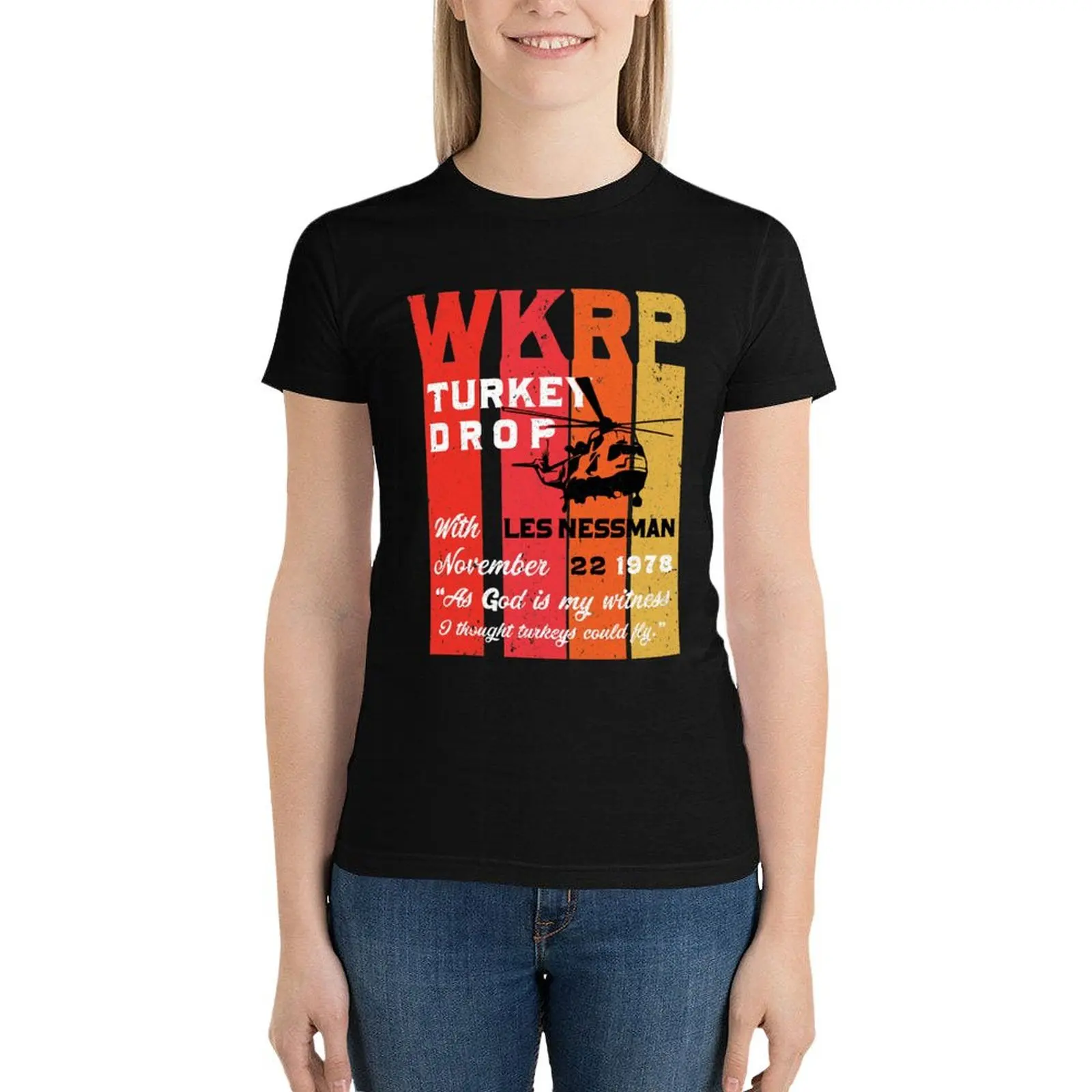 

Wkrp Turkey Drop T-Shirt summer top cute tops t-shirt dress for Women plus size