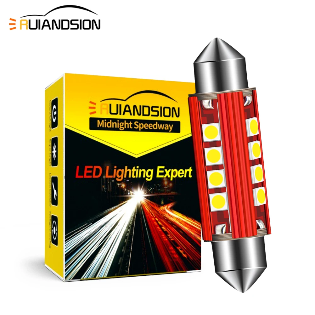 

Ruiandsion 2Pcs 44MM C5W Festoon CANBUS LED Bulbs Car Interior Reading Lights License Plate Lamps 6000K 10-30V Fit For 12V 24V