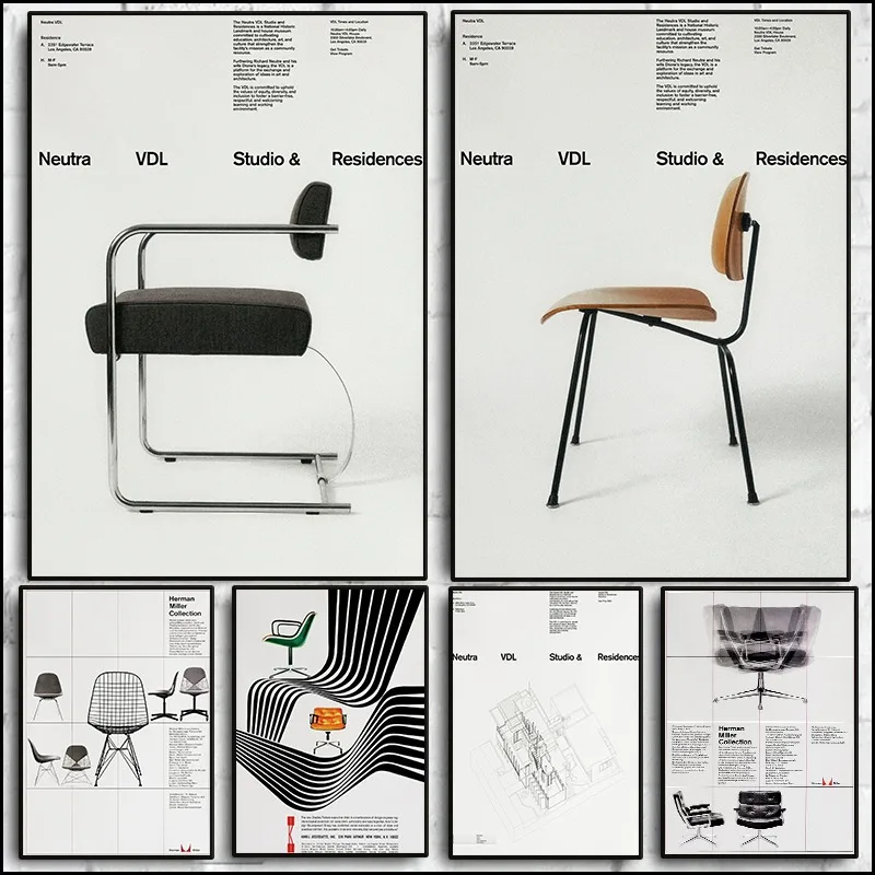 Póster de sillas Bauhaus Vintage, muebles icónicos de mediados de siglo, diseño Bauhaus, pintura en lienzo, arte de pared, sala de exposiciones, decoración del hogar