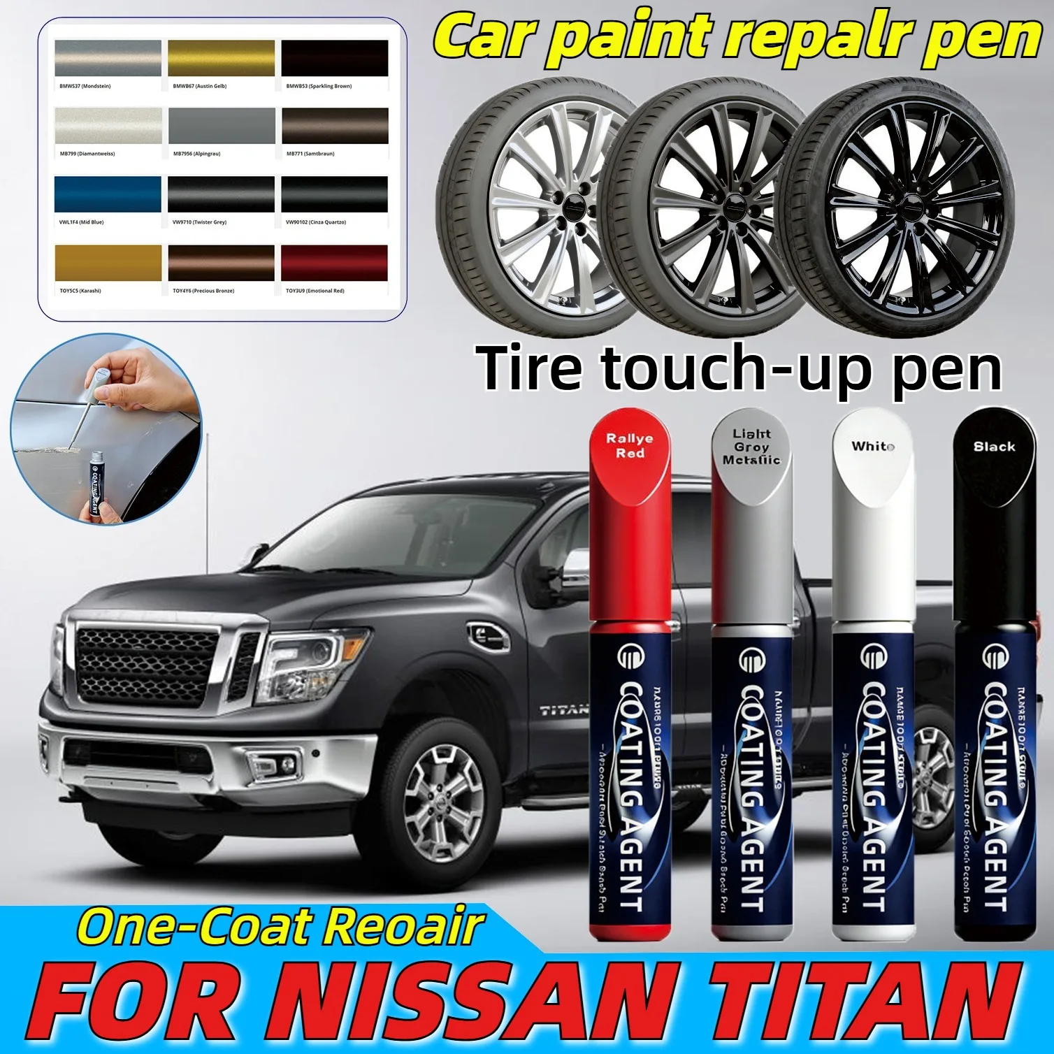 لنيسان تيتان سيارة خدش إصلاح القلم لعجلات سبيكة الأسود اللمس حتى الطلاء الخدوش الخدوش حل سريع سهل