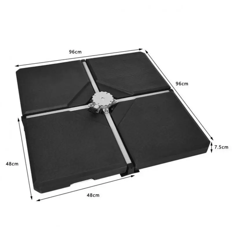 Heavy Duty PE Patio Umbrella Base, Square Weighted Stand For Cantilever And Offset Outdoor Umbrellas, Includes Filling Funnel And Metal Handles, Stable Support For Garden Porch Commercial Use, Black 4 Piece Set