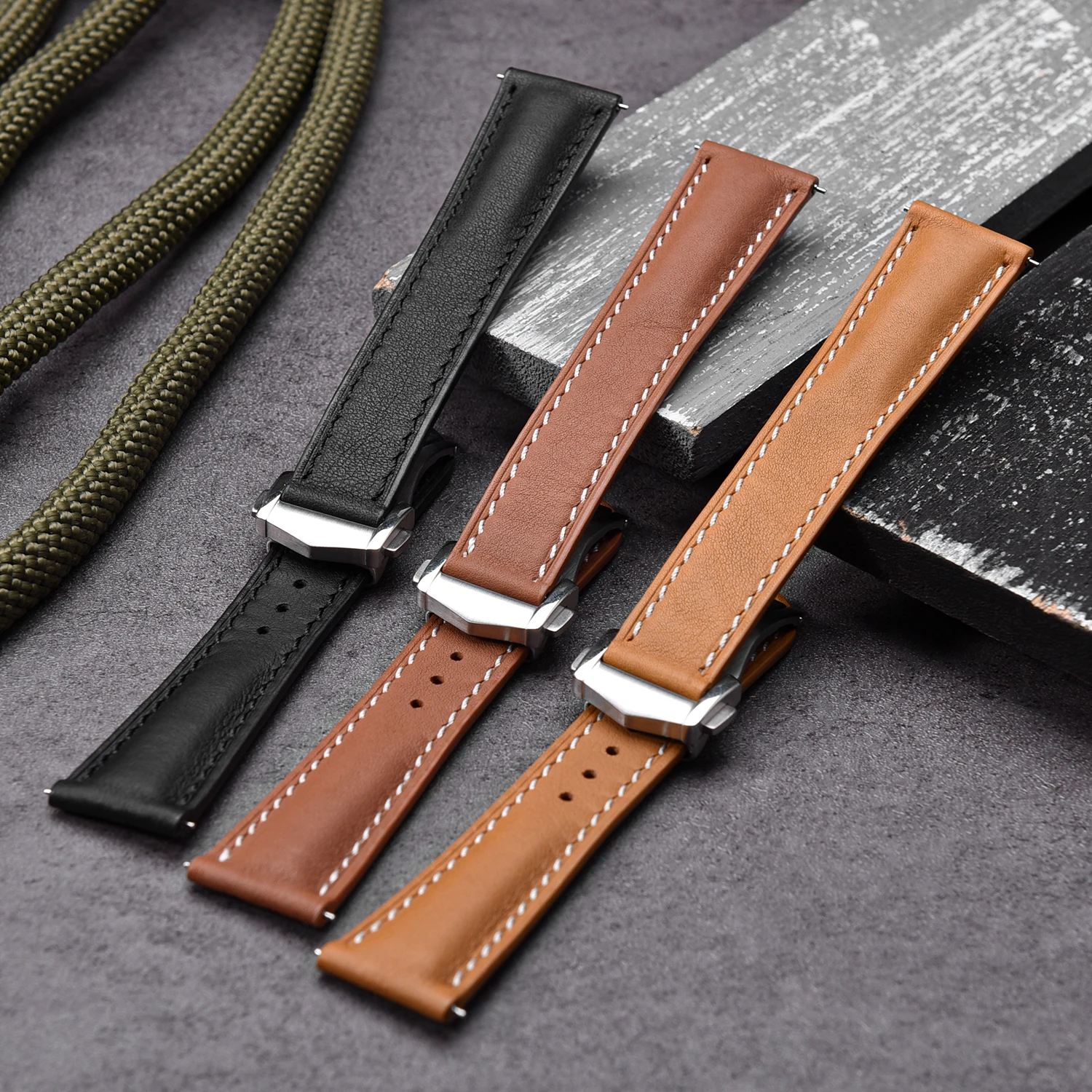 Vintage Leather Watch straps Calfskin Replace Wristband 20mm 22mm Quick Release Watch Band for Omega Business Butterfly Buckle