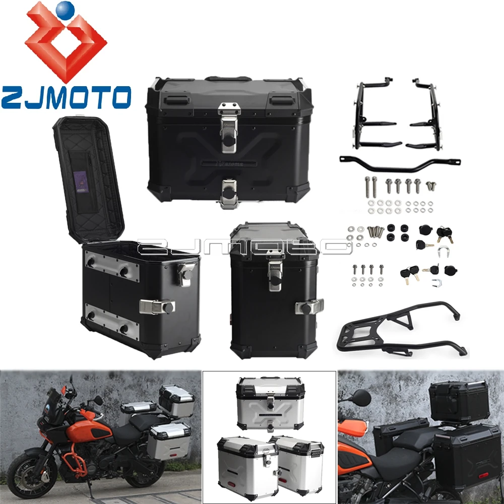 

For Harley Pan America 1250 RA1250 Special RA1250S 2021-22 Motorcycle Aluminum Top Box Side Case Luggage W/ Mounting Bracket Kit