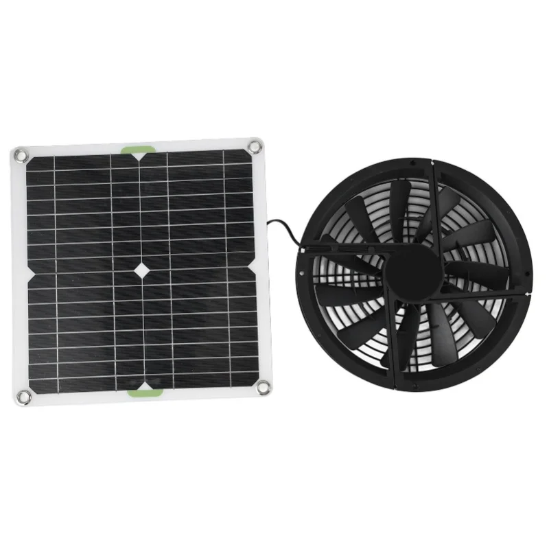 Solar Panel Fan 3000 Rpm 10in 100W Round Ventilation Case Solar Exhaust Fan For Greenhouse Shed For Pet House For Chicken Coop