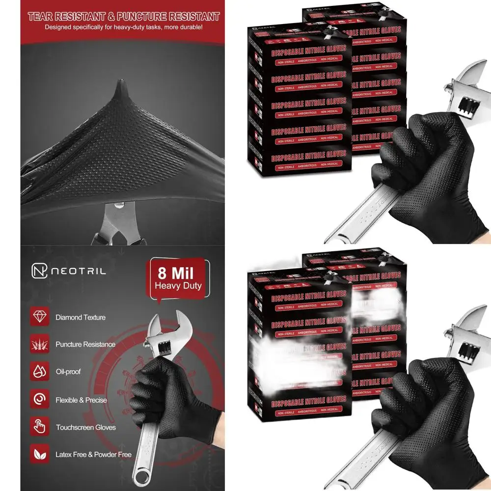 

Нитриловые одноразовые перчатки толщиной 8 мил с алмазным покрытием, сверхпрочные, без латекса, без пудры