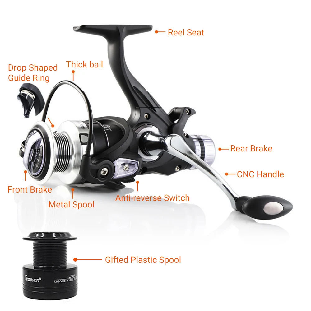 Coonor 9+1 BB Fishing Reel Dual Brake System High Speed Spinning Reel with Dual Spool for Fishing All for Fishing New 2024