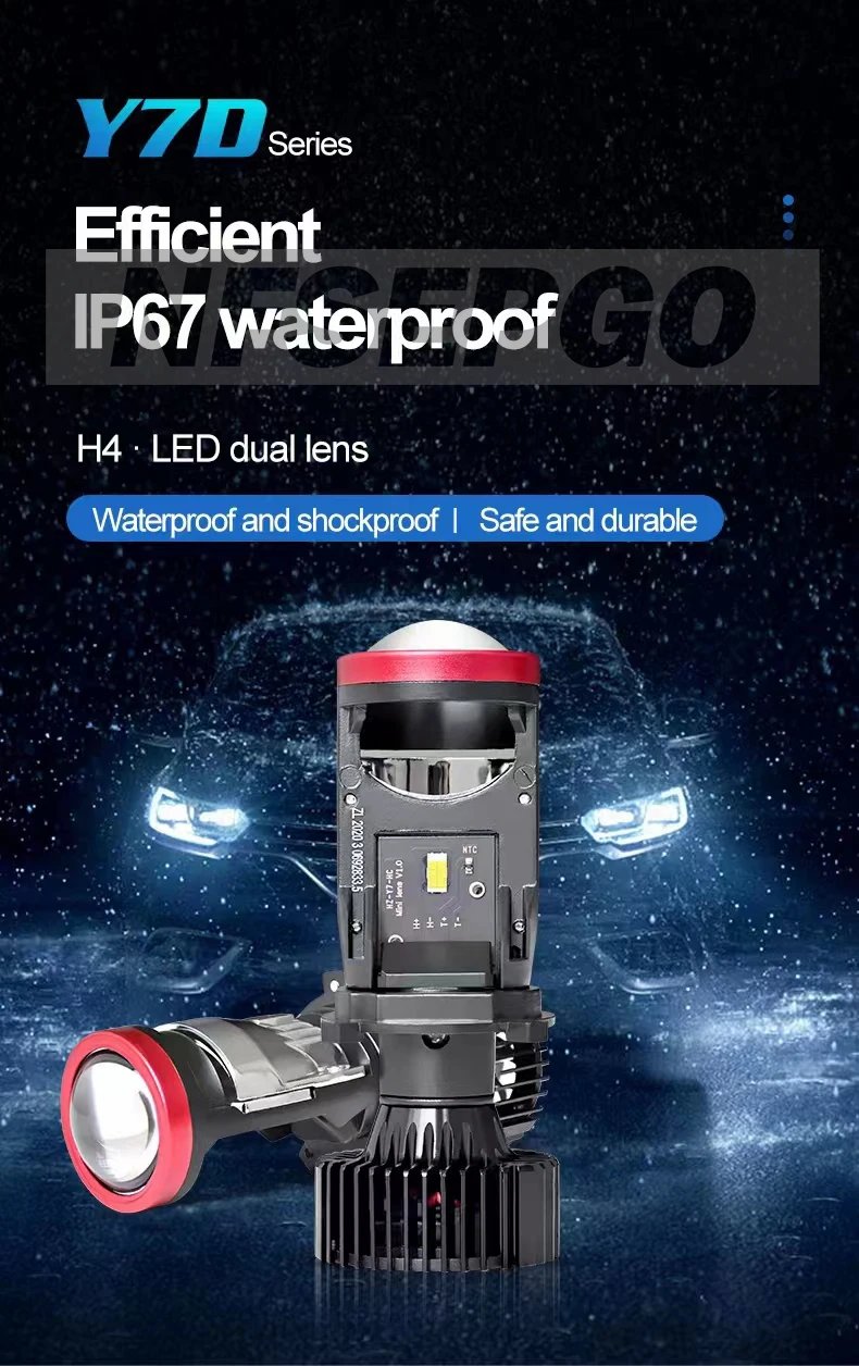 Y7D 120W H4 Headlights Car H4 LED Mini Projector Lens 6000K High Low Beam Turbo Fan Auto LED H4 Lamp LHD RHD 12V 24V
