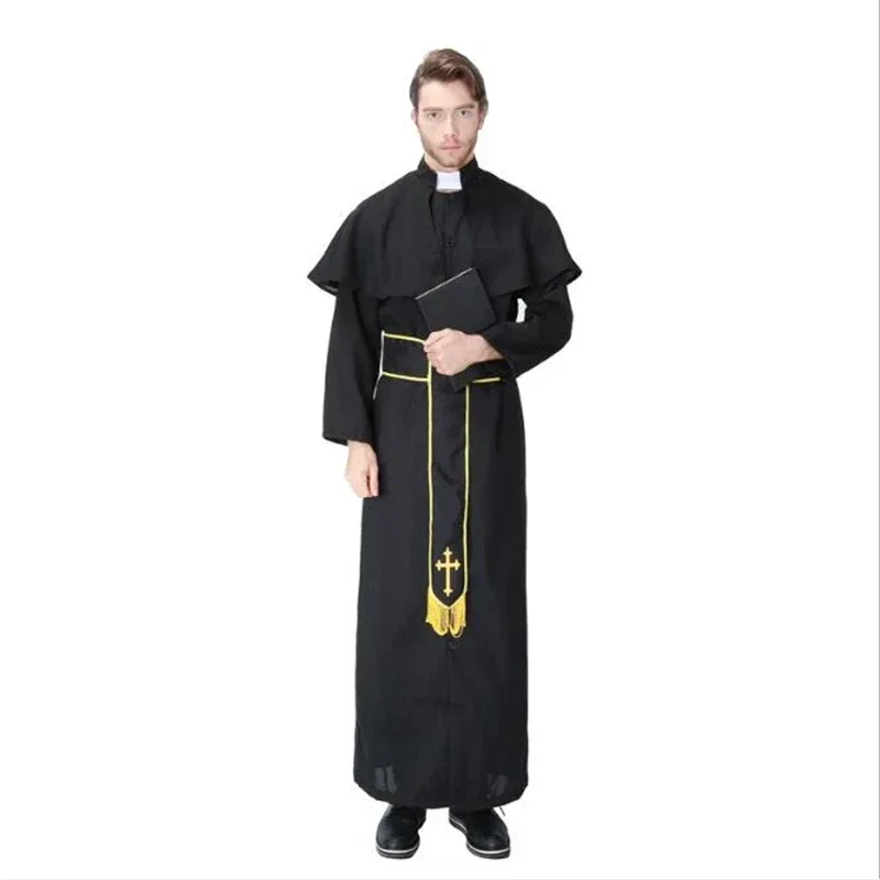 Deluxe Mens Priest plus Costume Adult Halloween Party Cosplay Quality Clothing