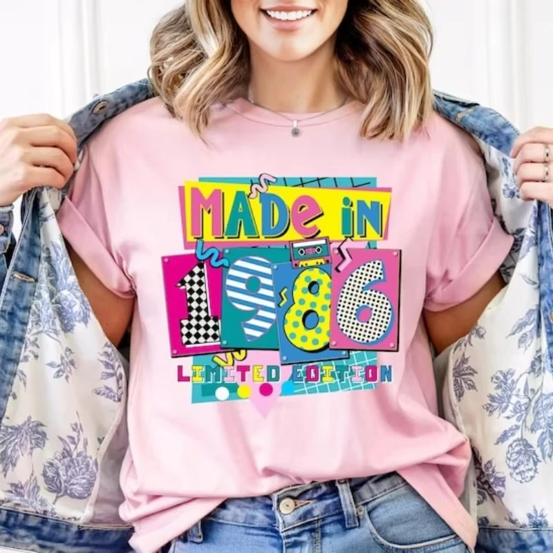 Made in 1986 Limited Edition 40th Birthday Party Shirts Gift Vintage Graphic T-Shirt Commuter All-match Tops Tee Shirt Short