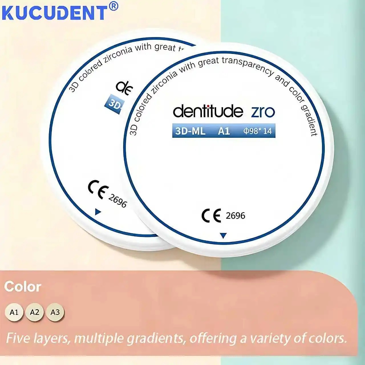 3D-ML Dental Multilayer Zirconia Disc Block 98mm Super Transluzenz 900MPa Shade A1/A2/A3 Open CAD/CAM Restaurationsmaterial