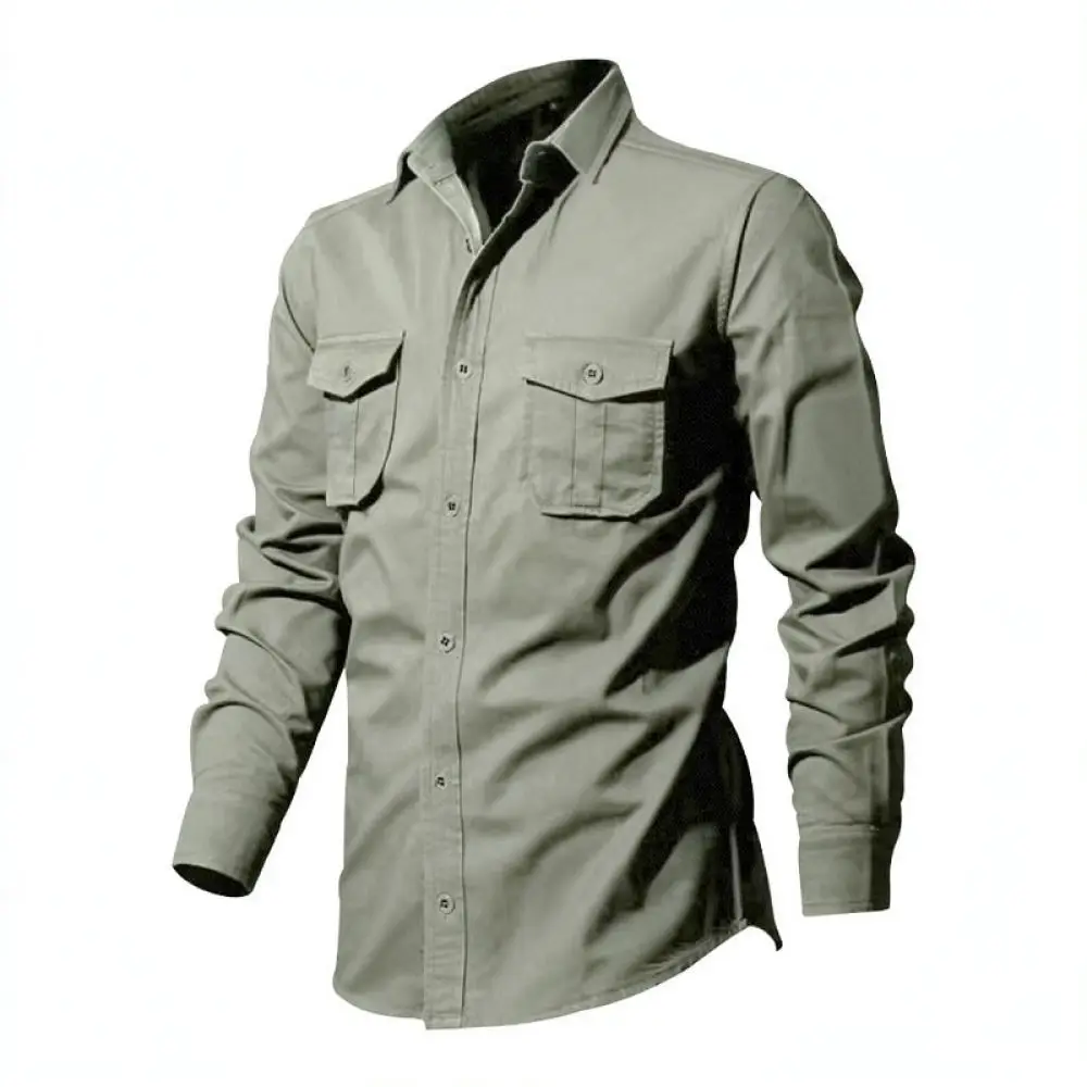 Mens Long Sleeve Shirt Tactical Multi Pocket Spring Autumn Casual Slim Fit Breathable Outdoor Utility Tops