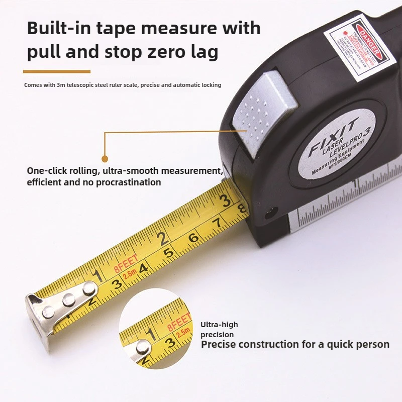 Kompaktowy poziomica laserowa krzyżowa - Wysokiej precyzji marker podczerwieni do majsterkowania i dekoracji - Zawiera tryb kąta prostego i taśmę mierniczą