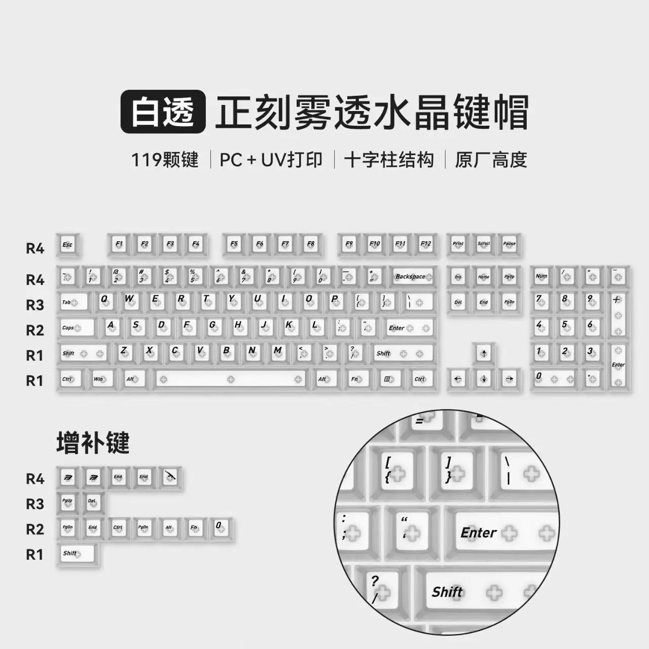 Polar day PBT light transmission side engraved keycap magnetic axis adaptation original height gradual change process full set