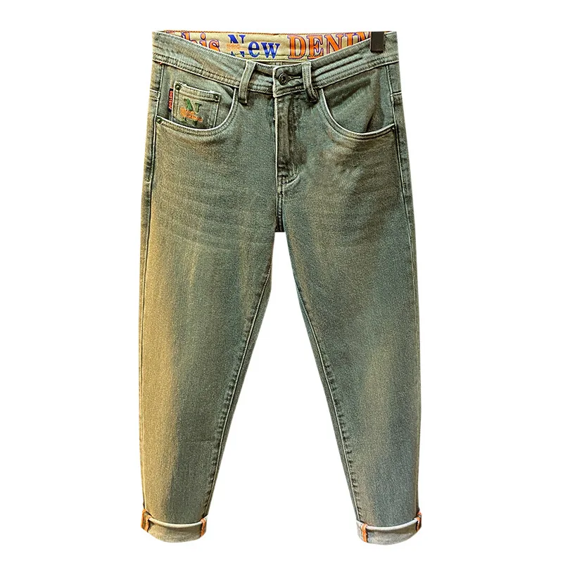 DistMurcia-Jean vert vintage pour homme, pantalon slim décontracté, nouvelle mode printemps et automne 2024