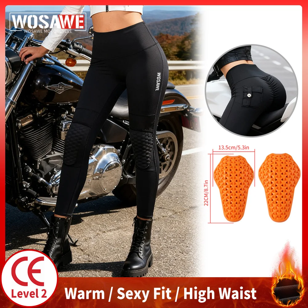 

WOSAWE Winter Women Motorcycle Pants Sexy Fit High Waist Pants Off-road Motocross Riding Trousers with CE Protective Knee Pads