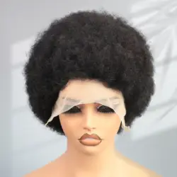 Afro Kinky Curly Echthaar Kurze Pixie-Schnitt-Perücken 13x4 Spitze für Frauen kurze lockige Pixie-Remy-Perücke 6 Zoll schwarze Farbe 180 % Dichte