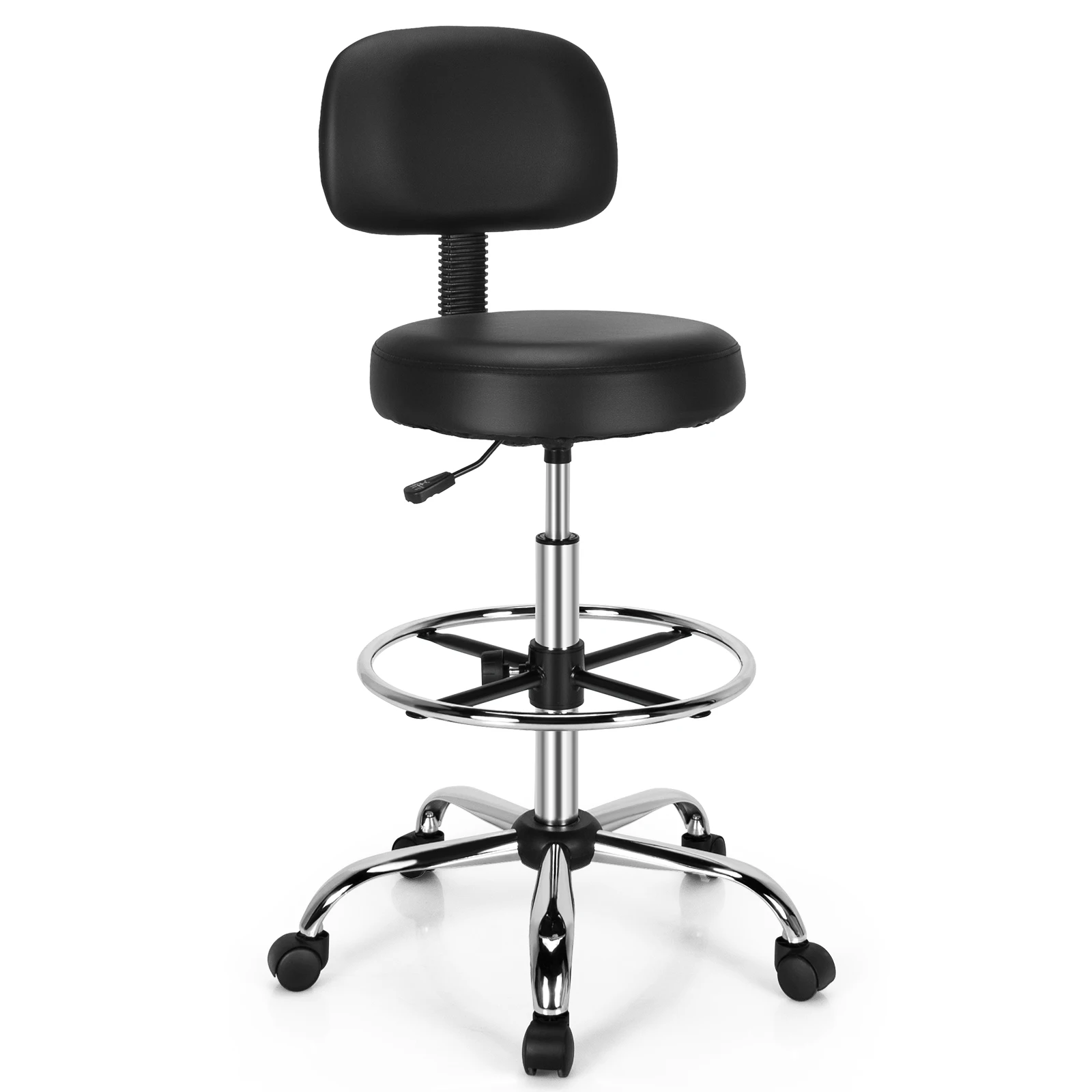 Swivel Drafting Chair Tall Office Chair w/ Adjustable Backrest Foot Ring