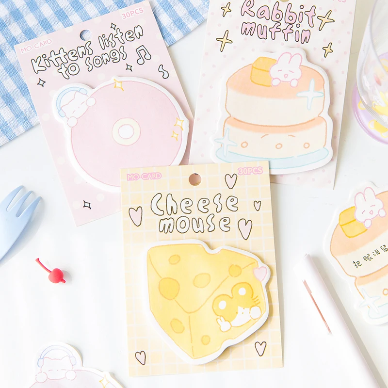 30Sheets Kawaii Convenience Book Cartoon Special Shape Sticky Notes Cute Paste Notepad Student Stationery Message Paper Sticky