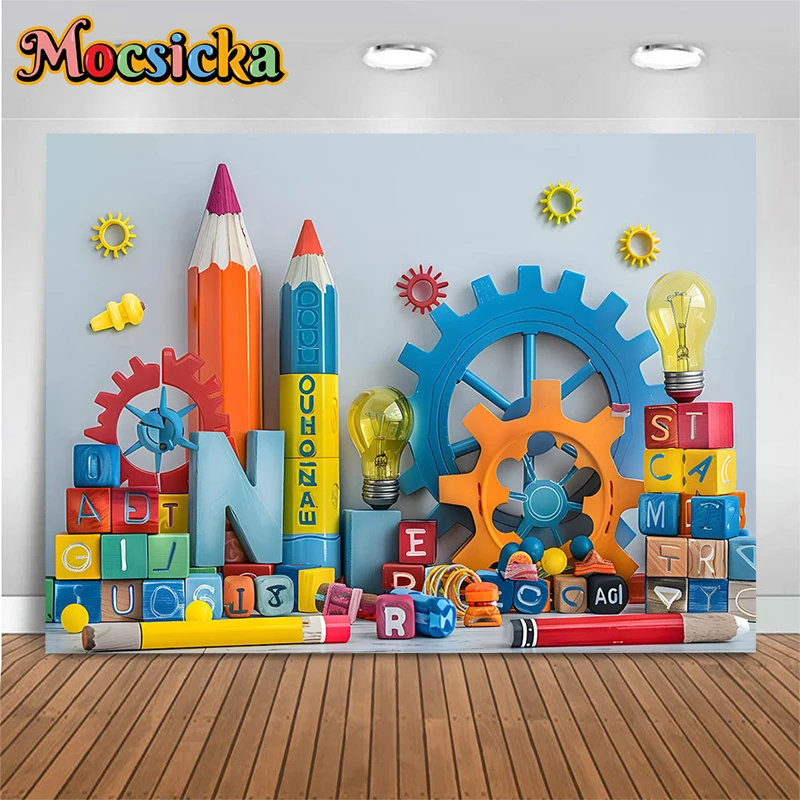 Children Painting Photography Backdrop Pencil Building Block Background Prop Baby Newborn Birthday Party Decoration Photo Studio