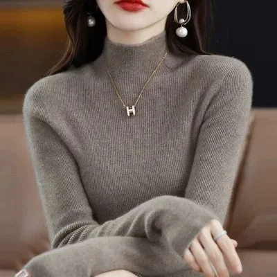 

Slim Fit Knitted Wool Sweater for Women f High Collar Base irt Inner Wear Autumn Winter Faion Commute Sle Long Sve