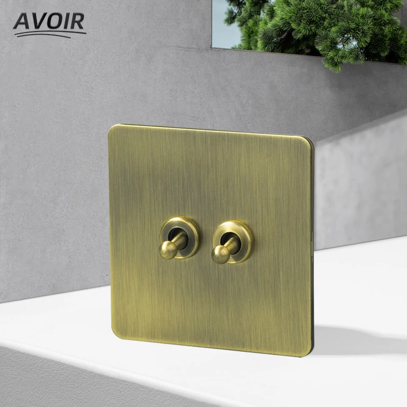 

Avoir Bronze Brushed Toggle Switch 1-4 Gang 2 Way Metal Lever Wall Light Switches Standard Plug Adapter Electric Socket With Usb