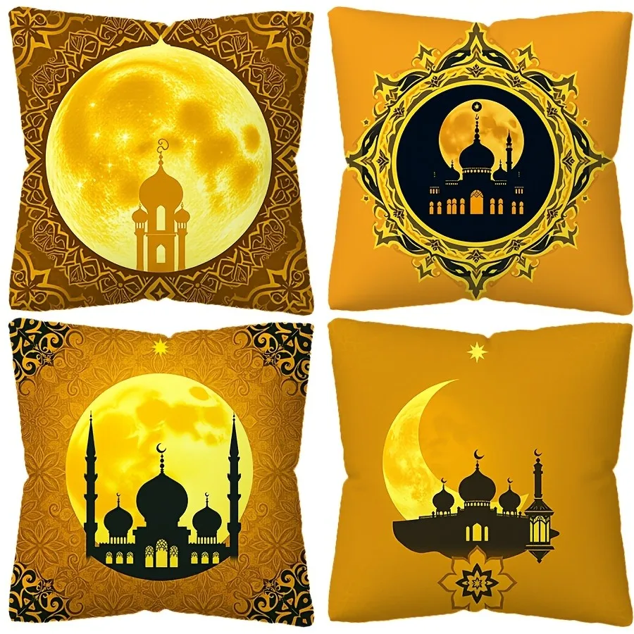 Ramadan decoration pillowcase castle Crescent Moon pattern printing pillow cover Sofa cushion cover home room decoration gift