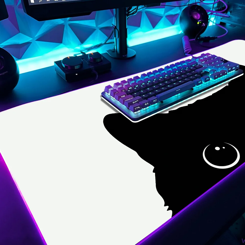 Funny black Cute Kawaii  Cat  Mouse Pad Gaming MousePad LED Table Pads Micro USB Backlit Rubber RGB Desk Mats Desktop XXL