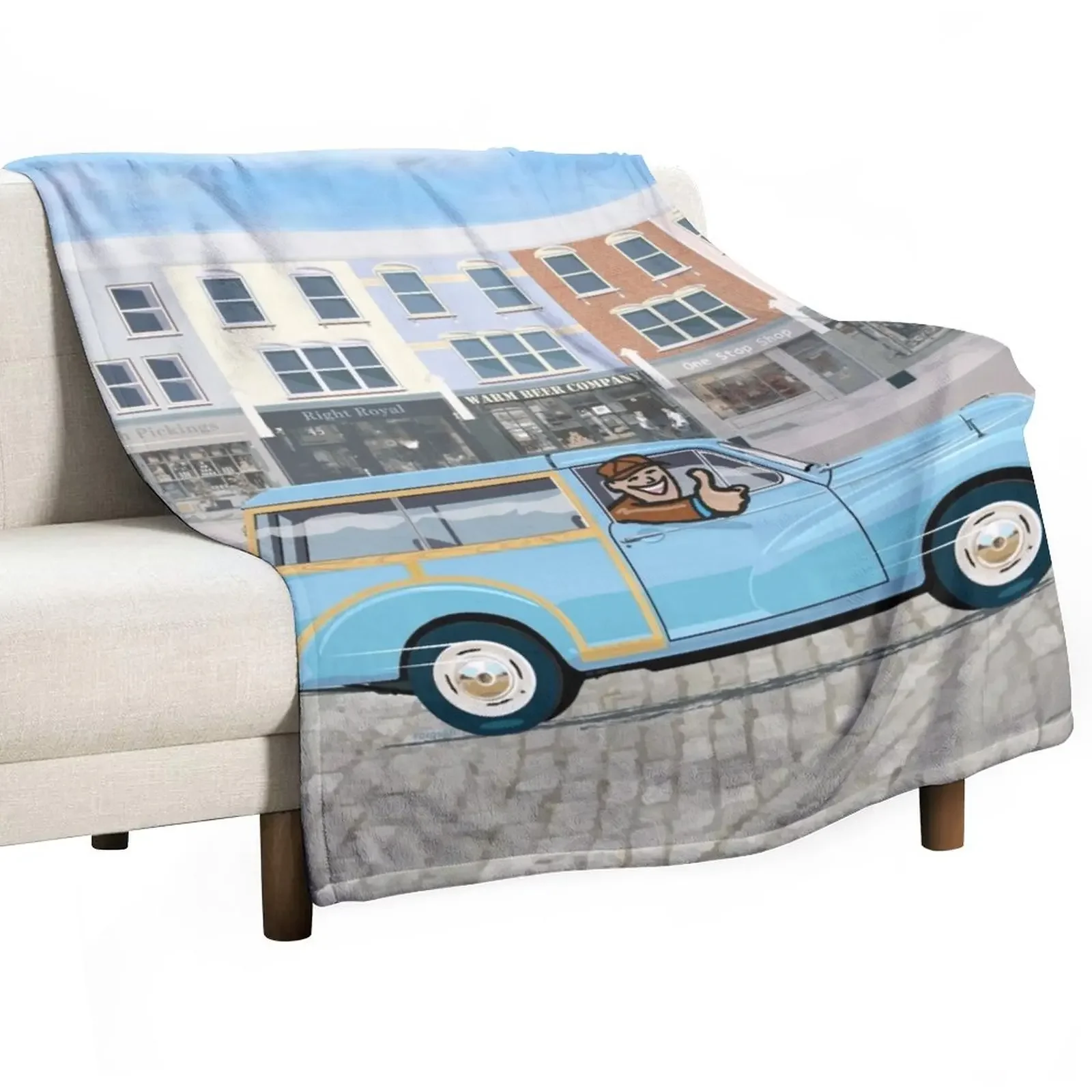 

Morris Minor Traveller in Bermuda Blue Throw Blanket blankets and throws christmas decoration Vintage Flannel Fabric Blankets