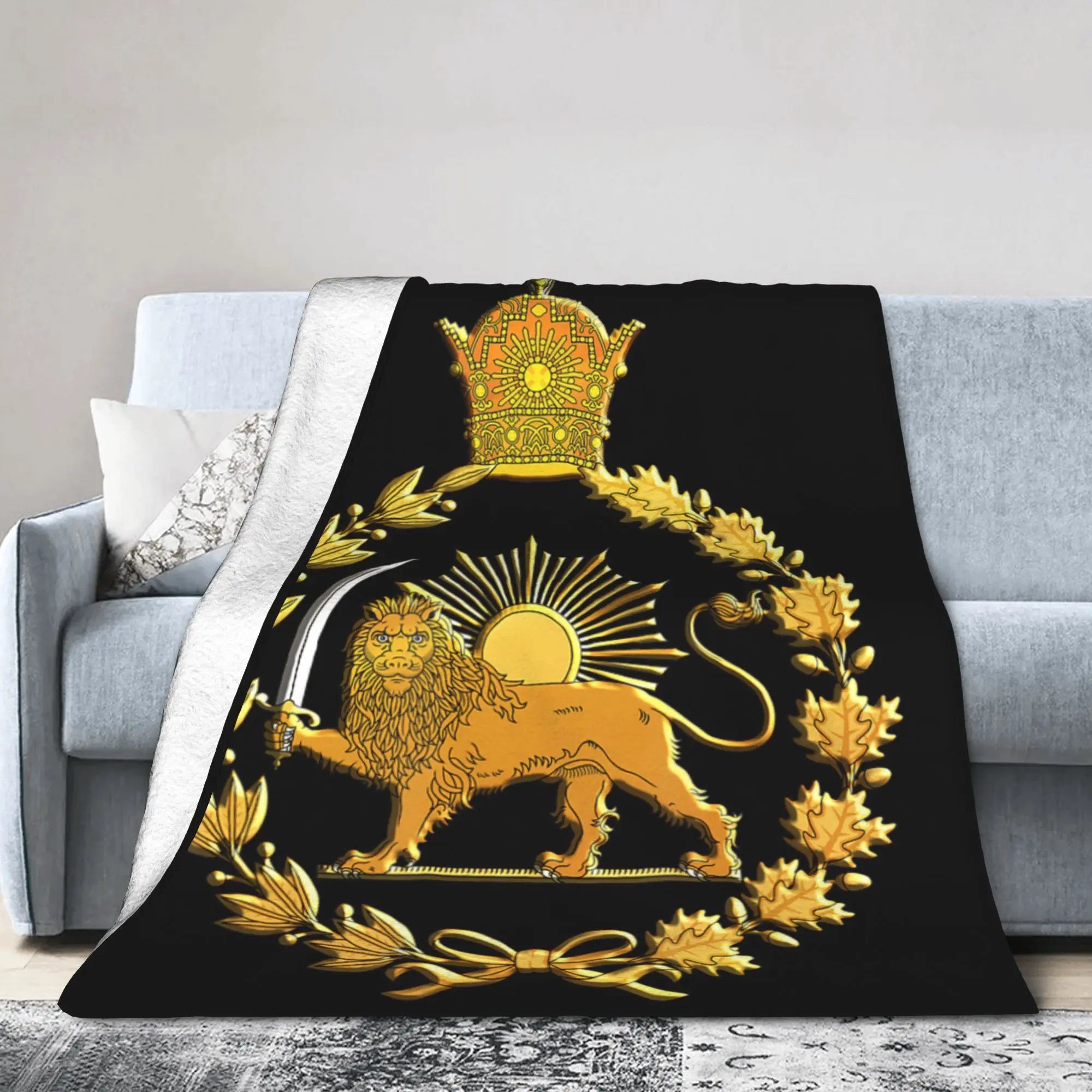 Iran Lion and Sun Pahlavi Dynasty Warm Comfy Blanket Casual Plane Bedding Throws Couch Chair Flannel Bedspread Sofa Bed Cover