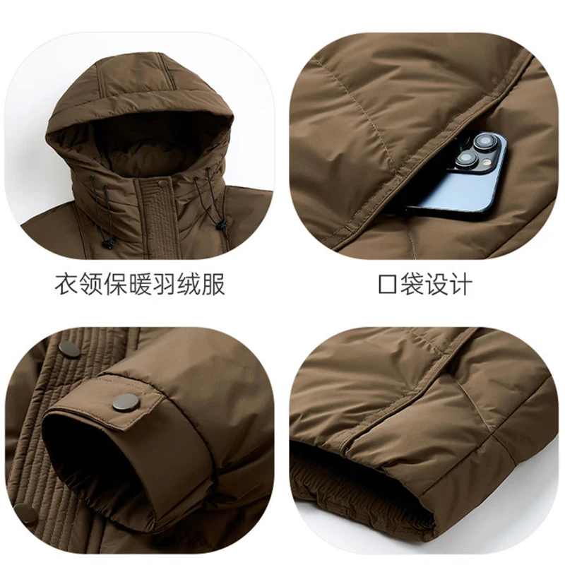 Solid Color Hooded Duck Down Jackets 2025 Winter Men's Casual Top Puffer Coats Outwear Loose Windproof Padded Parkas Clothing